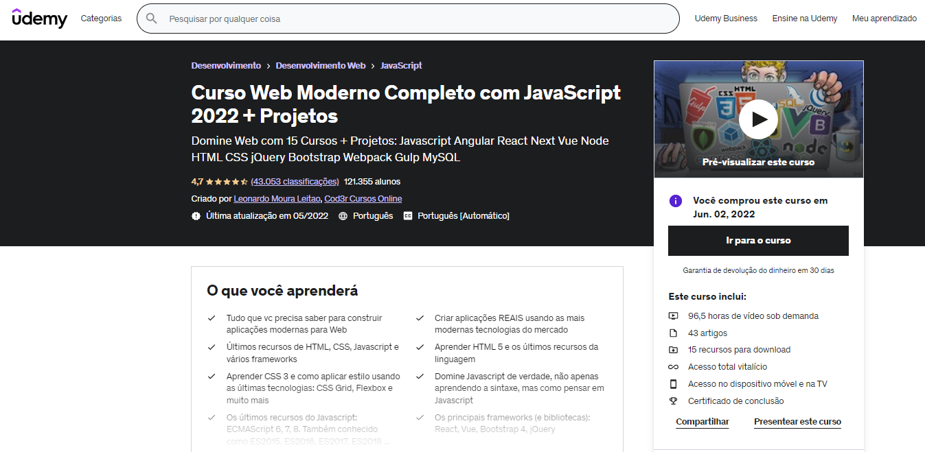 Web Moderno Completo com JavaScript 2022